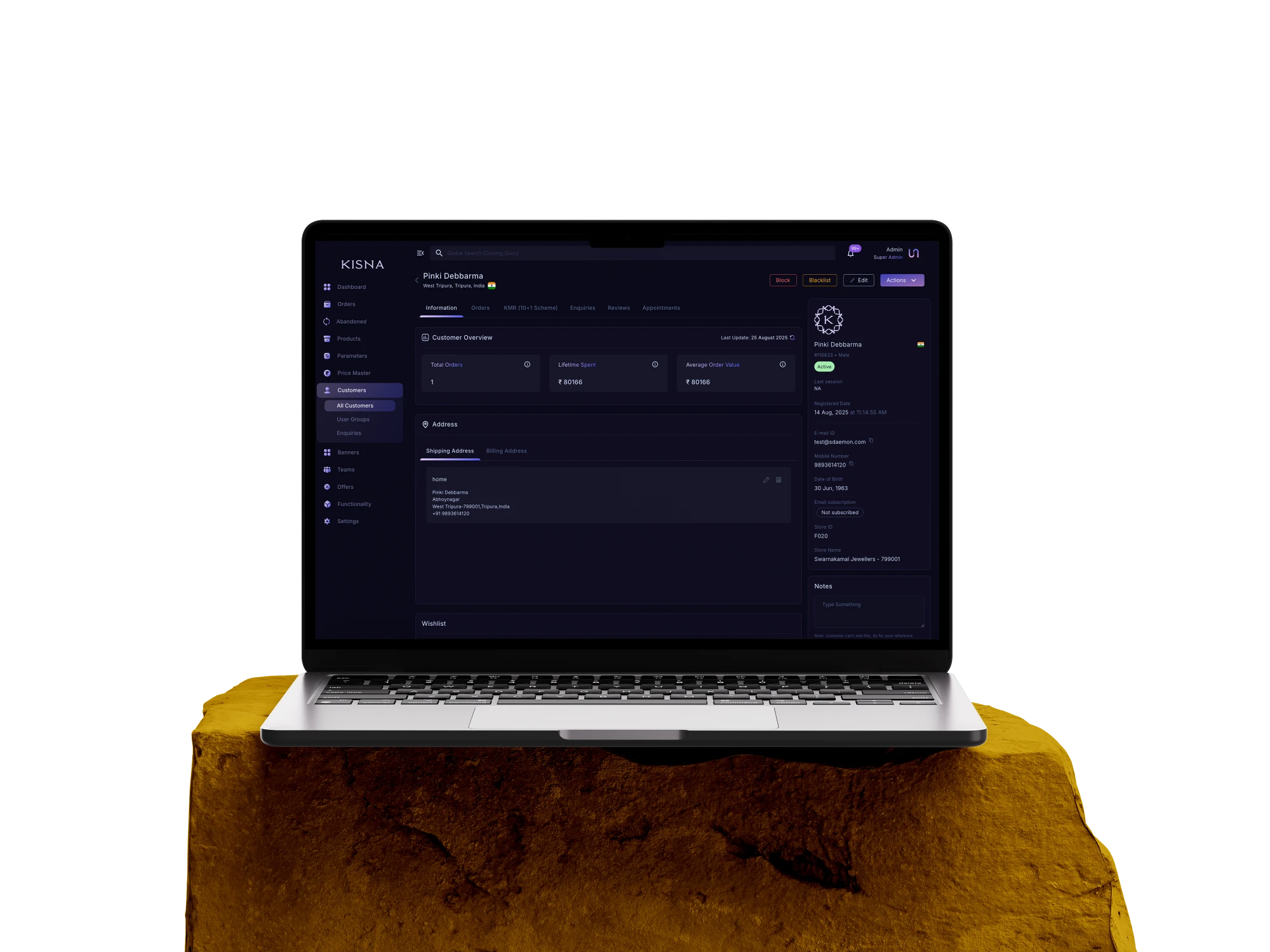 Kisna admin, customer profile