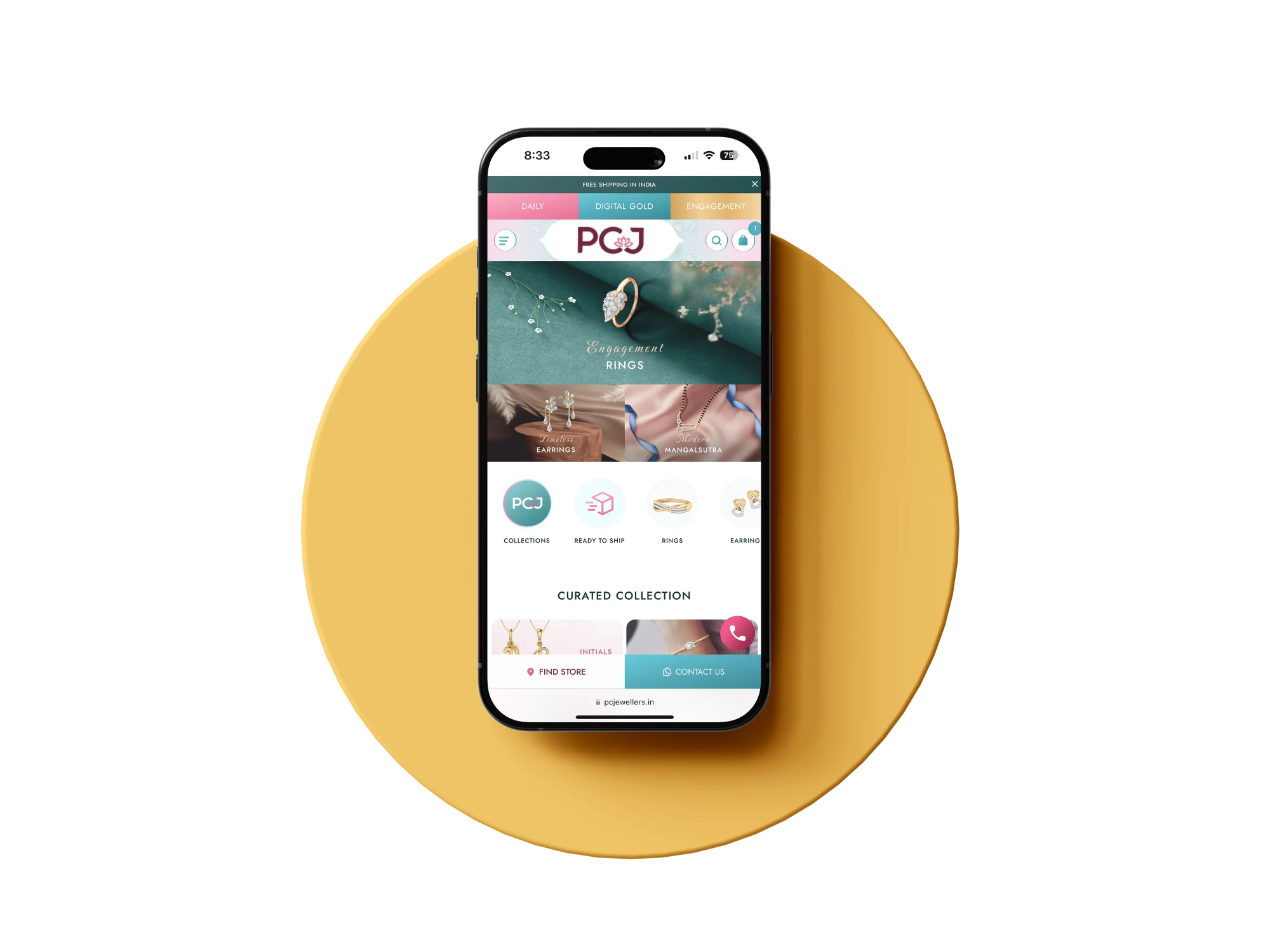 PC Jeweller storefront on mobile